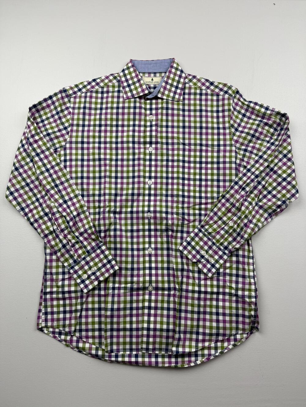 Southern Pines Shirt Mens Medium Multicolor Plaid Long Sleeve Button Up Casual